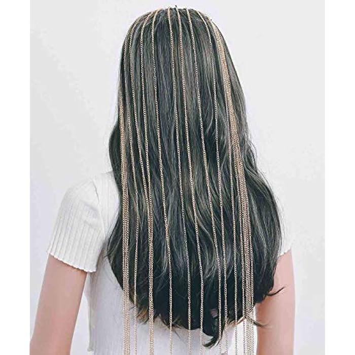 Fstrend Hair Extensions Chain Silver Aluminum Tassel Multi Strand Halloween Hip-pop Hair Accessories Women and Girls (Gold) - Image 5